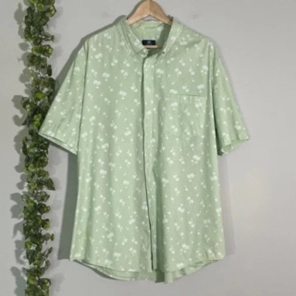 GEORGE | BUTTON UP TOP SIZE 2XL GREEN PALMS COTTON/SPANDEX